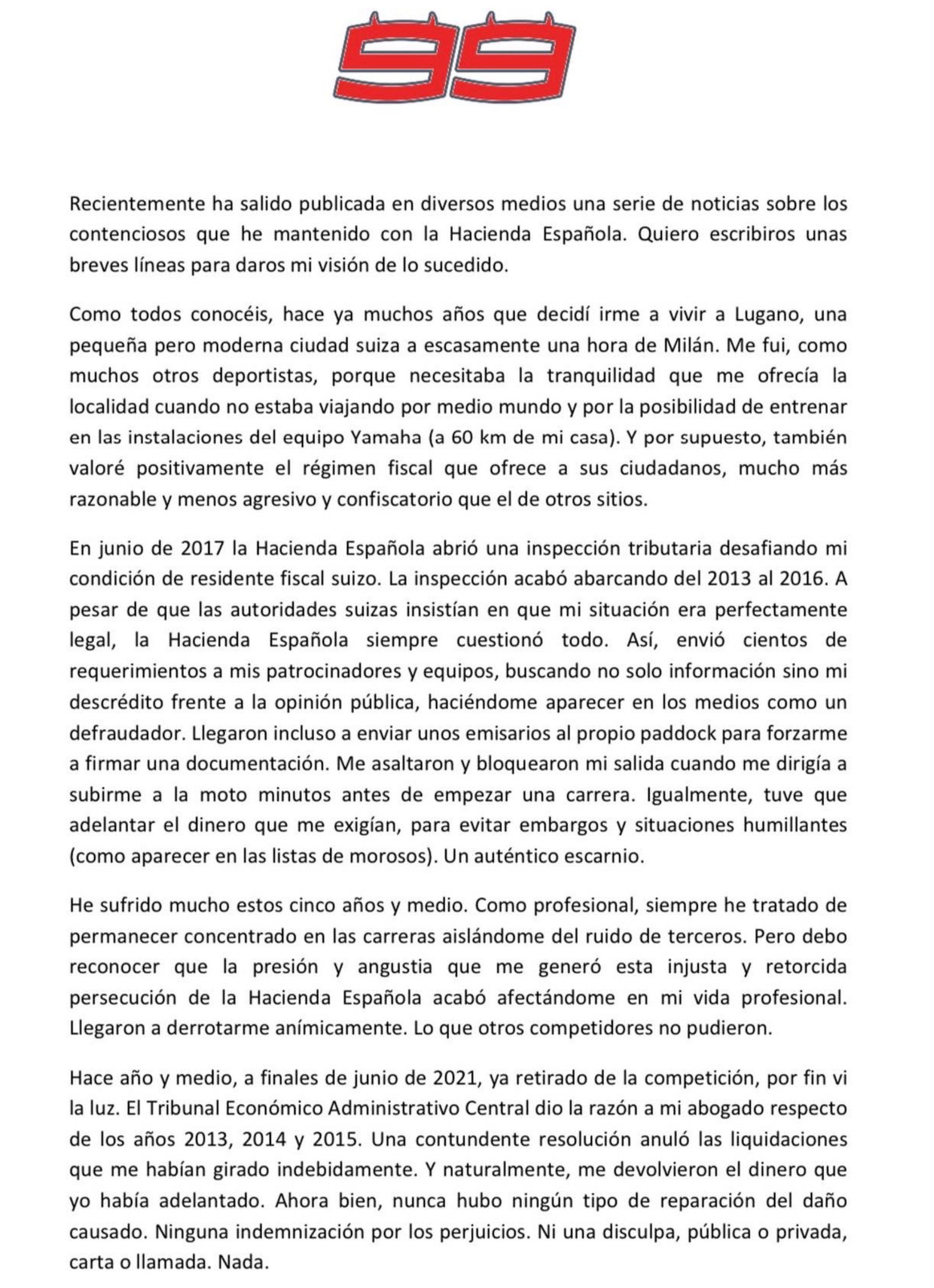 Comunicado Jorge Lorenzo
